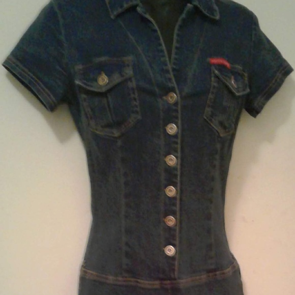 VINTAGE HOT KISS STRETCH DENIM BUTTON UP JUMPSUIT - Picture 2 of 10